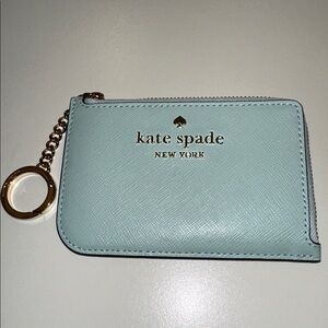 New Kate Spade Blue Leather Card Holder with Keychain.